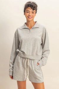 Slow Mornings Half Zip Pullover - Heather Gray