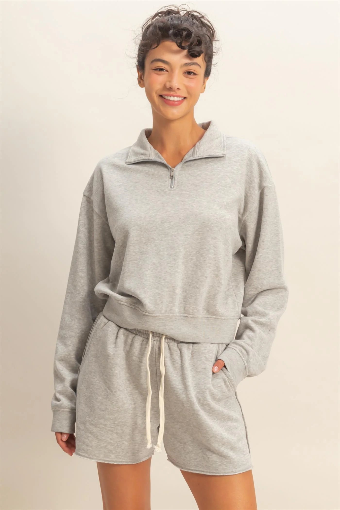 Slow Mornings Half Zip Pullover - Heather Gray