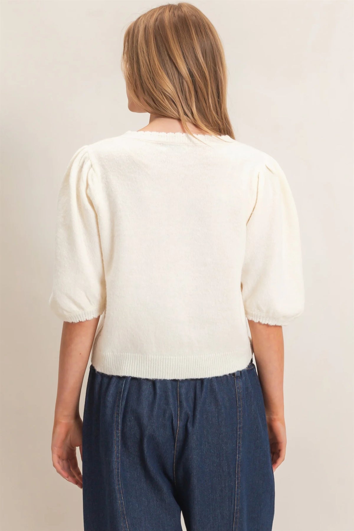 Cozy in Cream Puff Sleeve Knit Top