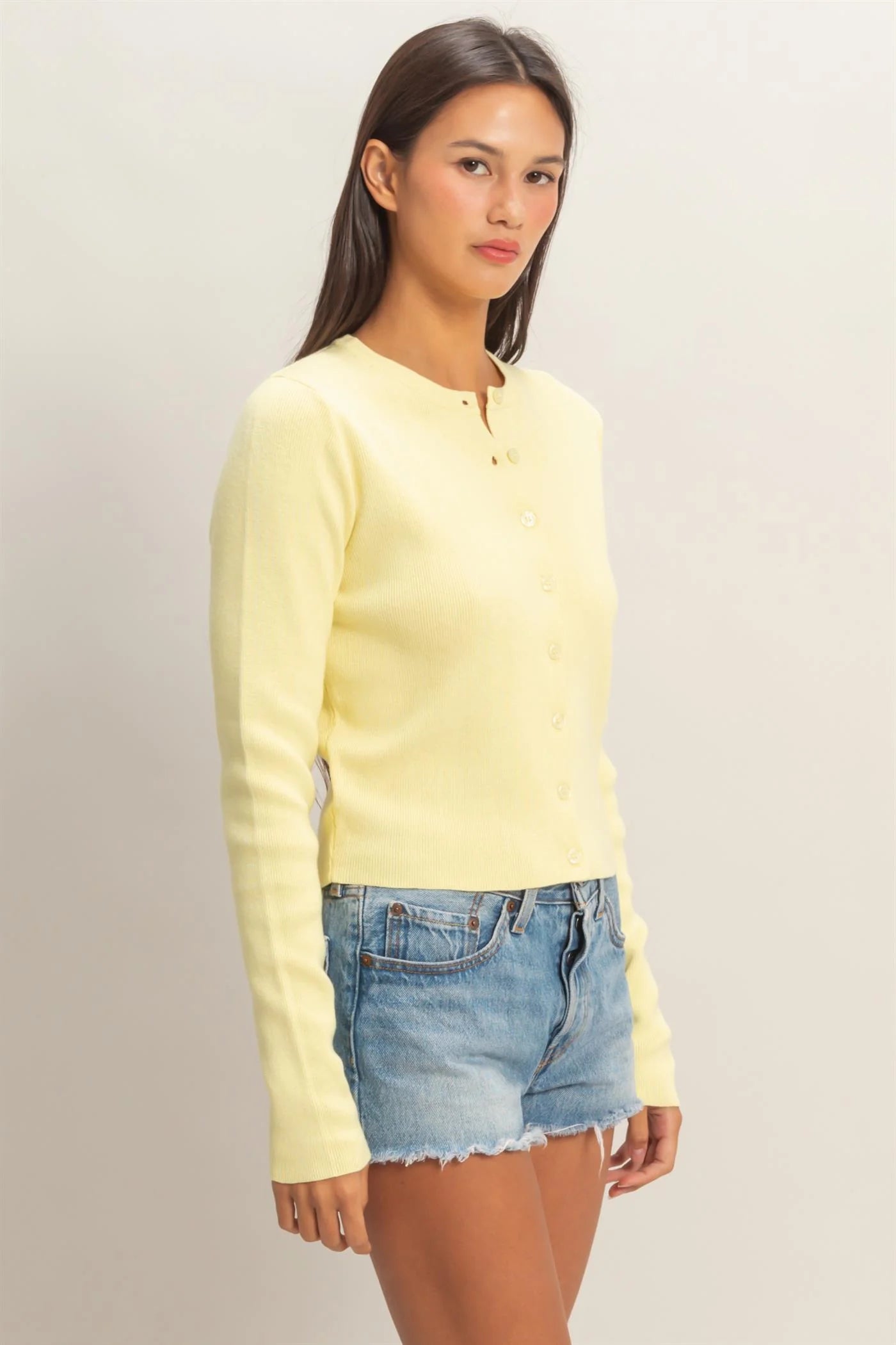 Buttercream Ribbed Knit Top / Cardigan - Pale Yellow