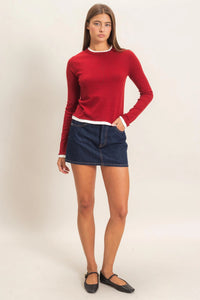 Crimson Classic Layer Effect Knit Top - Red
