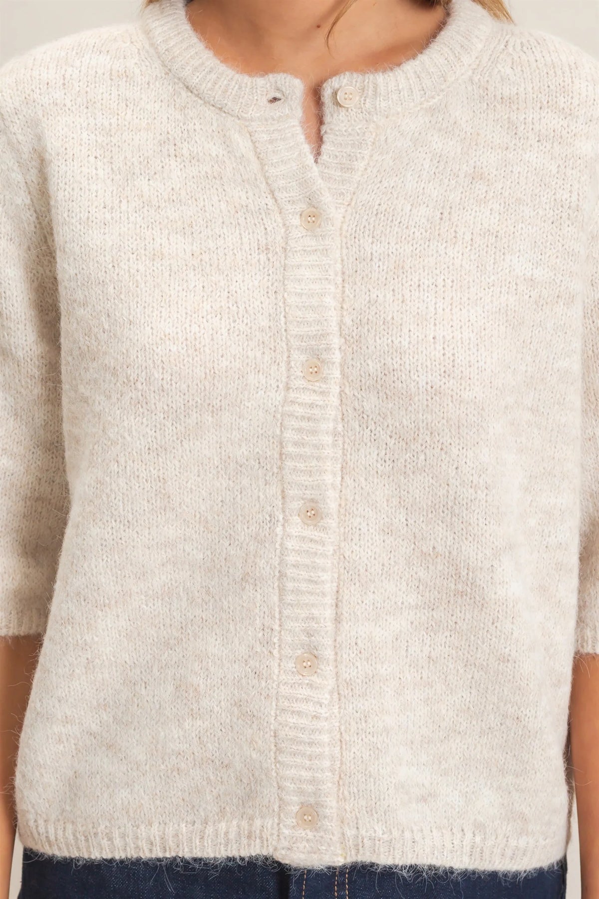 Penny Button Up Knit Sweater Top - Oatmeal