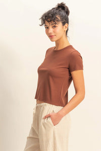 Breezy Basic Ribbed Top- Chestnut