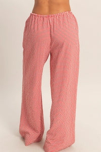 Strawberry Sweetheart Gingham Printed Woven Drawstring Pants - Red