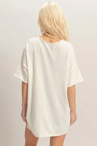 Gentle Breeze Oversized Knit Top w/ Side Slits - Whip Cream