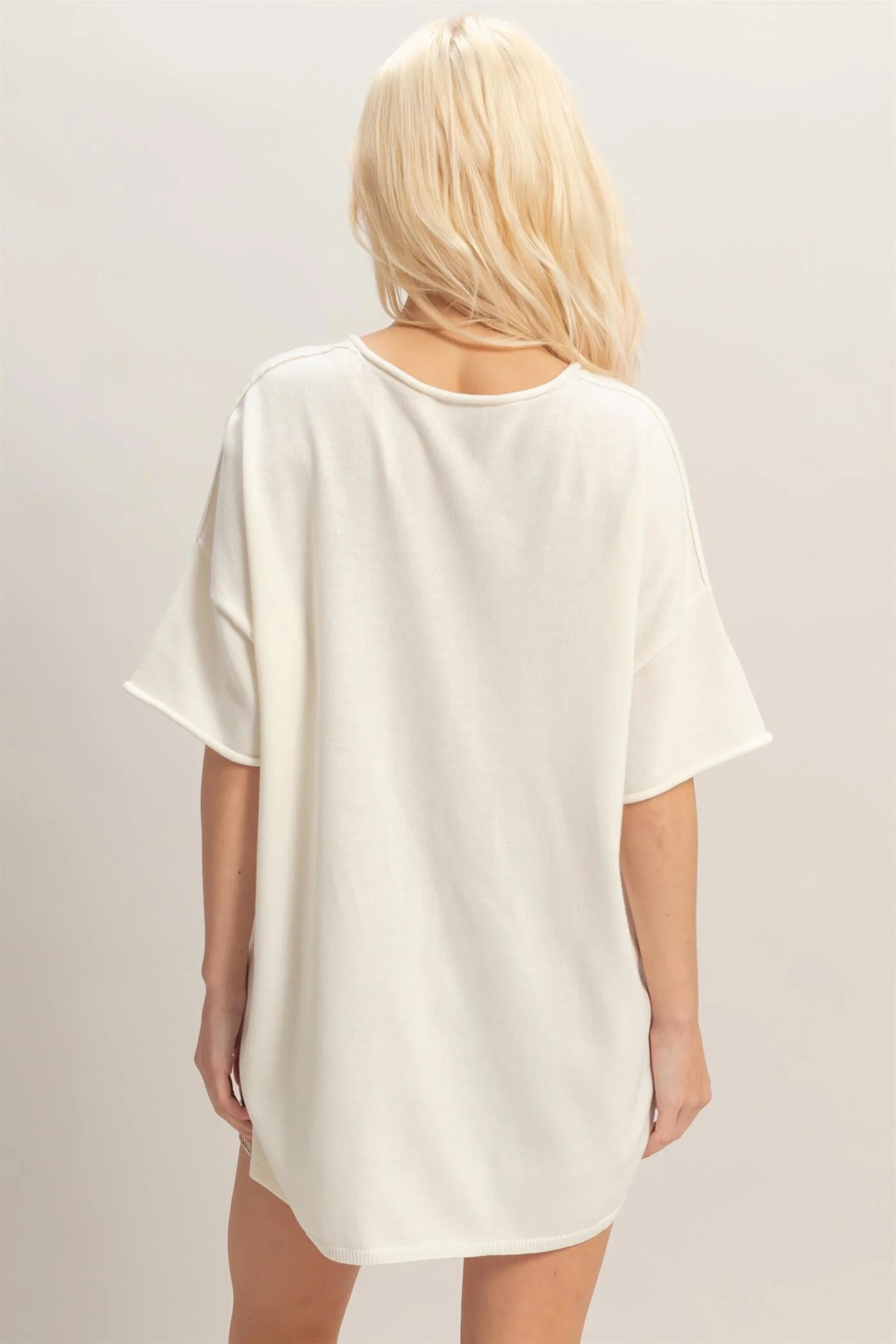 Gentle Breeze Oversized Knit Top w/ Side Slits - Whip Cream