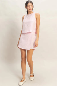 Sunday in Savannah Gingham Print Tank & Skort Set - Pink