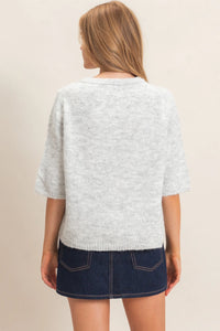 Penny Button Up Knit Sweater Top - Heather Gray