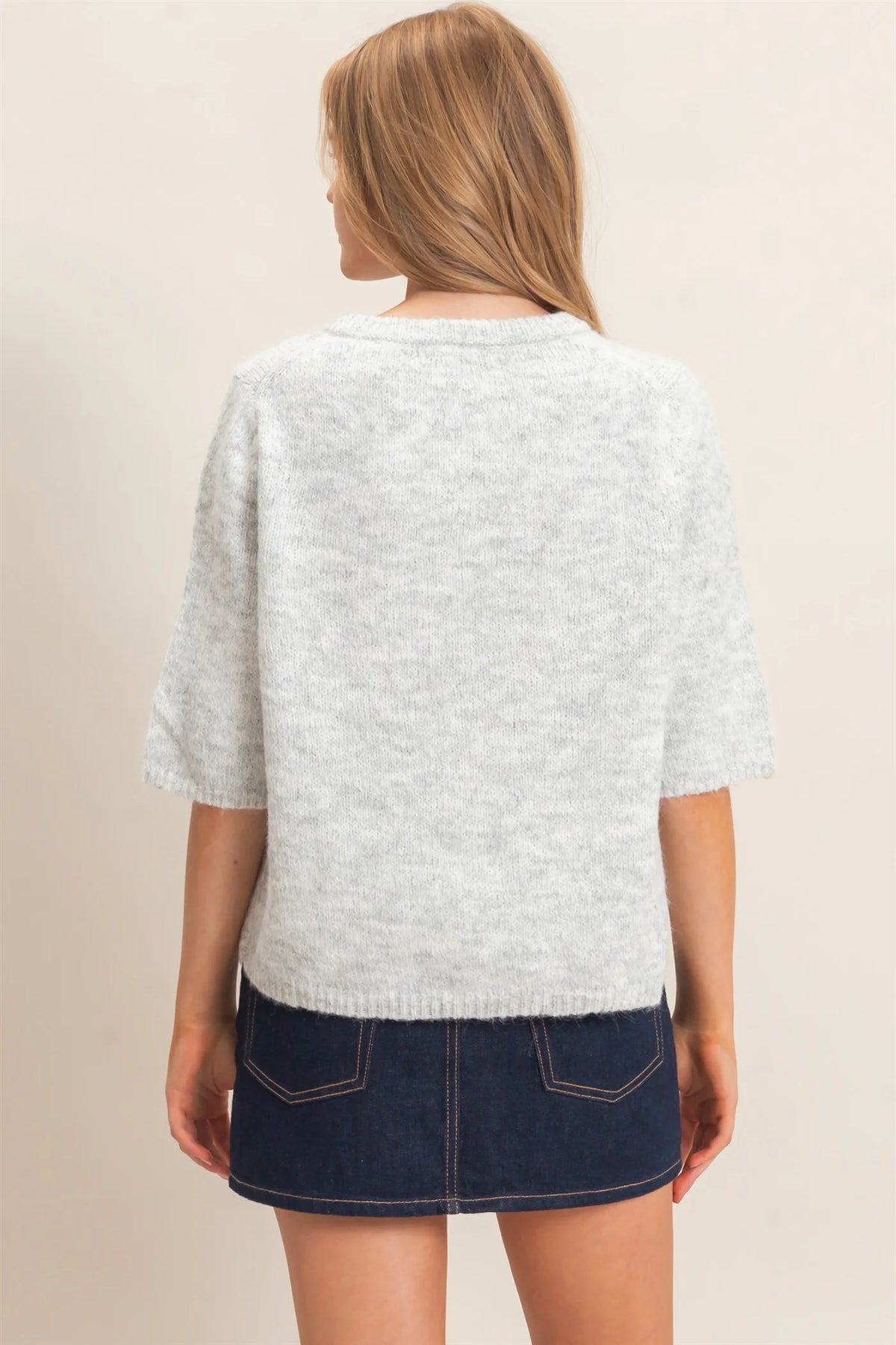 Penny Button Up Knit Sweater Top - Heather Gray