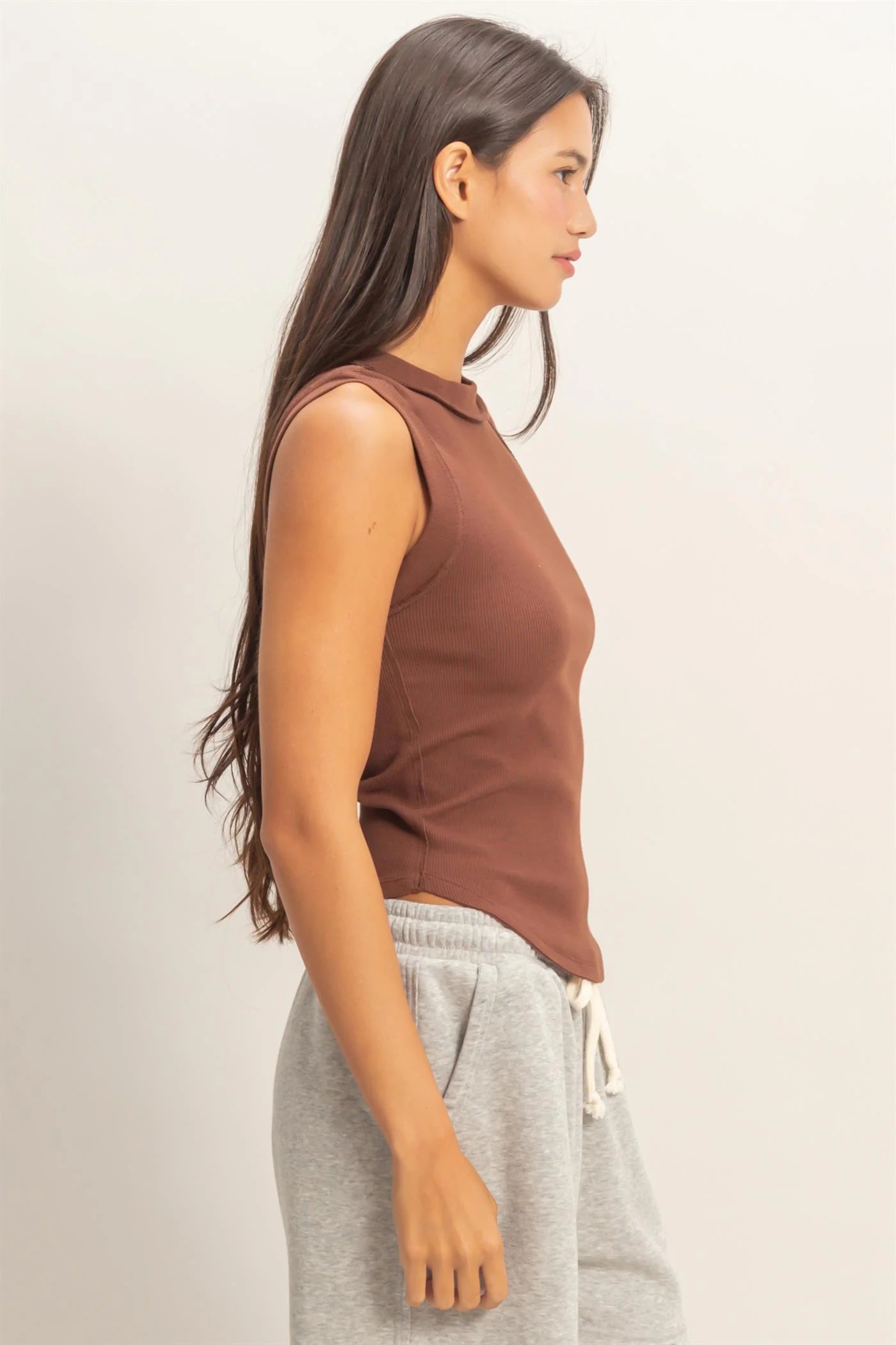 Bare Basics Seam Detail Ribbed Tank - Chocolate