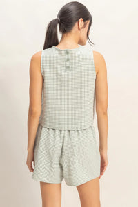 Sunday in Savannah Gingham Print Tank & Skort Set - Sage Green