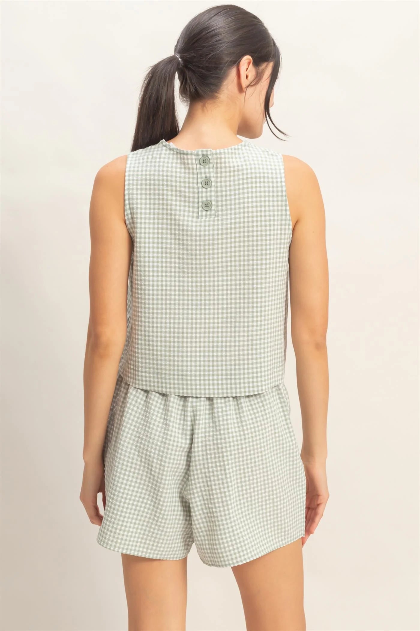 Sunday in Savannah Gingham Print Tank & Skort Set - Sage Green