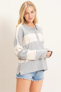Sloane Striped Long Sleeve Knit Sweater - Heather Gray
