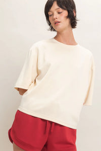 Basic Babe Loose Fit Crew Neck Short Sleeve Top - Cream