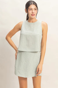 Sunday in Savannah Gingham Print Tank & Skort Set - Sage Green