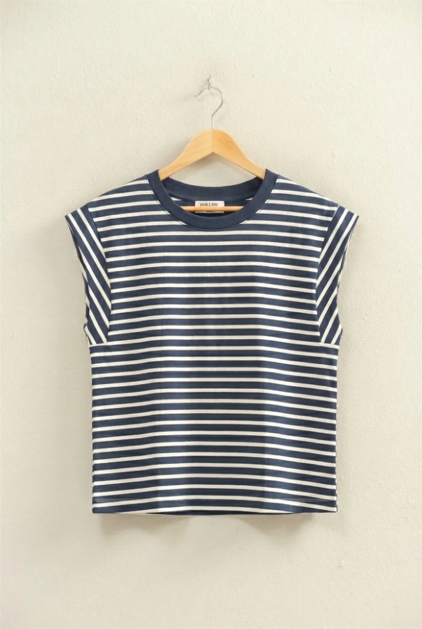 Seaside Stripes Cap Sleeve Everyday Crewneck Top in Navy