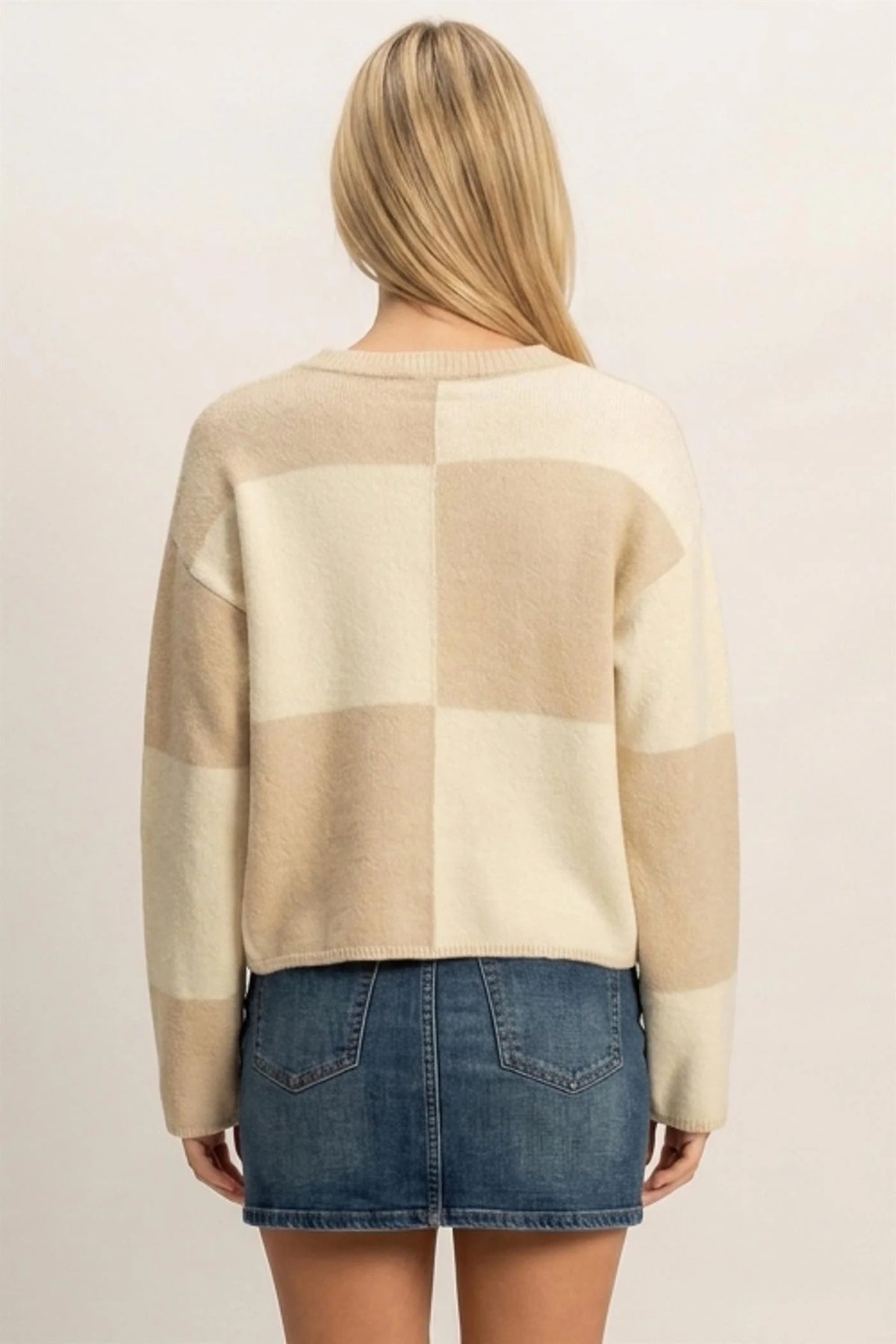 Cashmere Dreams Checkered Knit Sweater - Beige