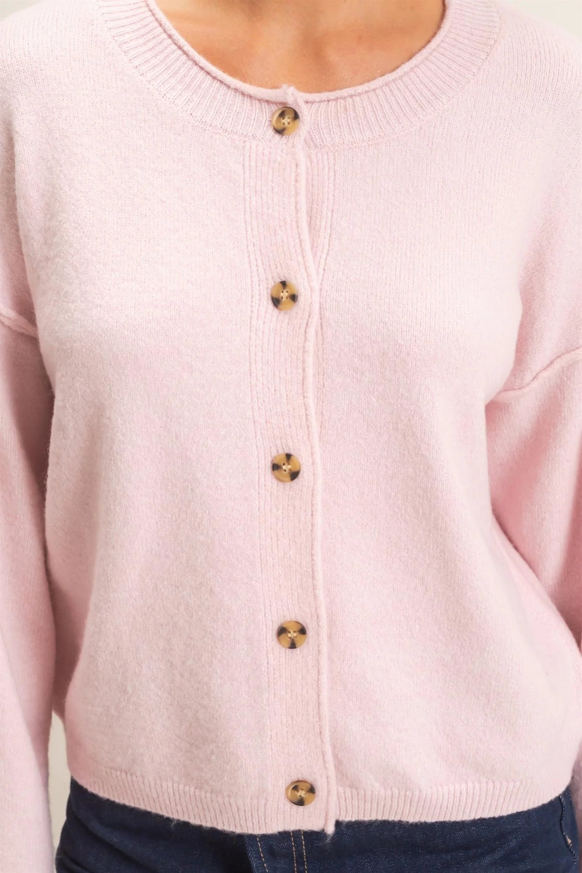 Pink Champagne Button Up Knit Cardigan / Top