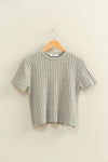 Charleston Chic Cable Knit Short Sleeve Sweater Top - Grey