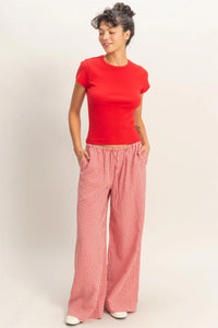 Strawberry Sweetheart Gingham Printed Woven Drawstring Pants - Red