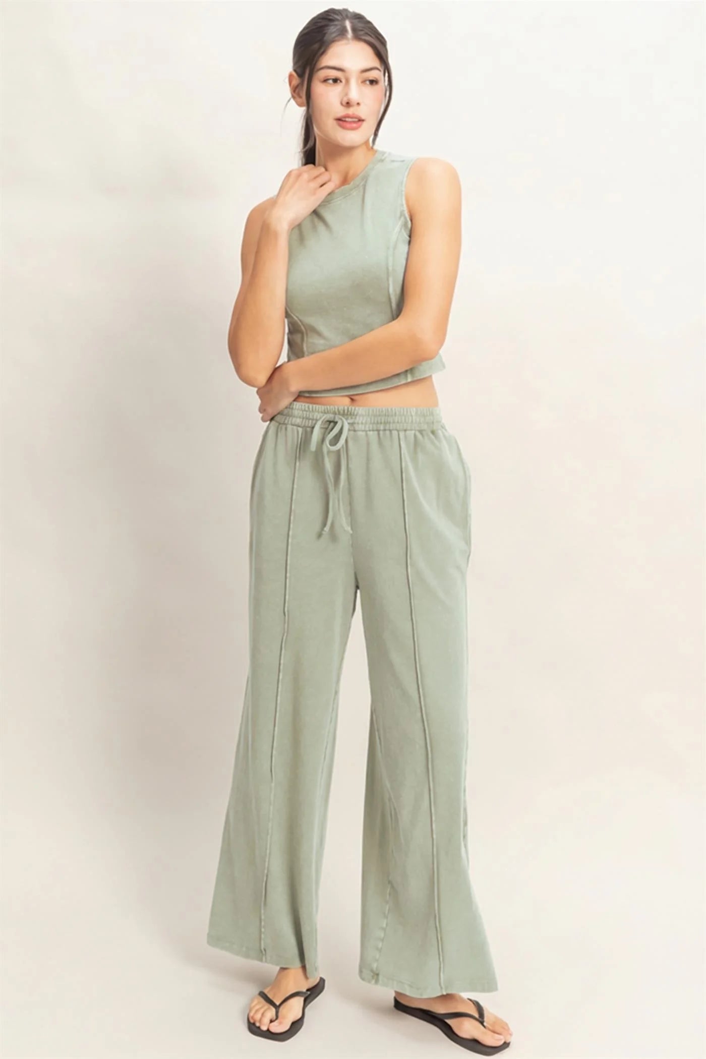 Morning Matcha Mineral Wash Two Piece Set - Sage Green