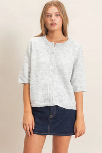 Penny Button Up Knit Sweater Top - Heather Gray