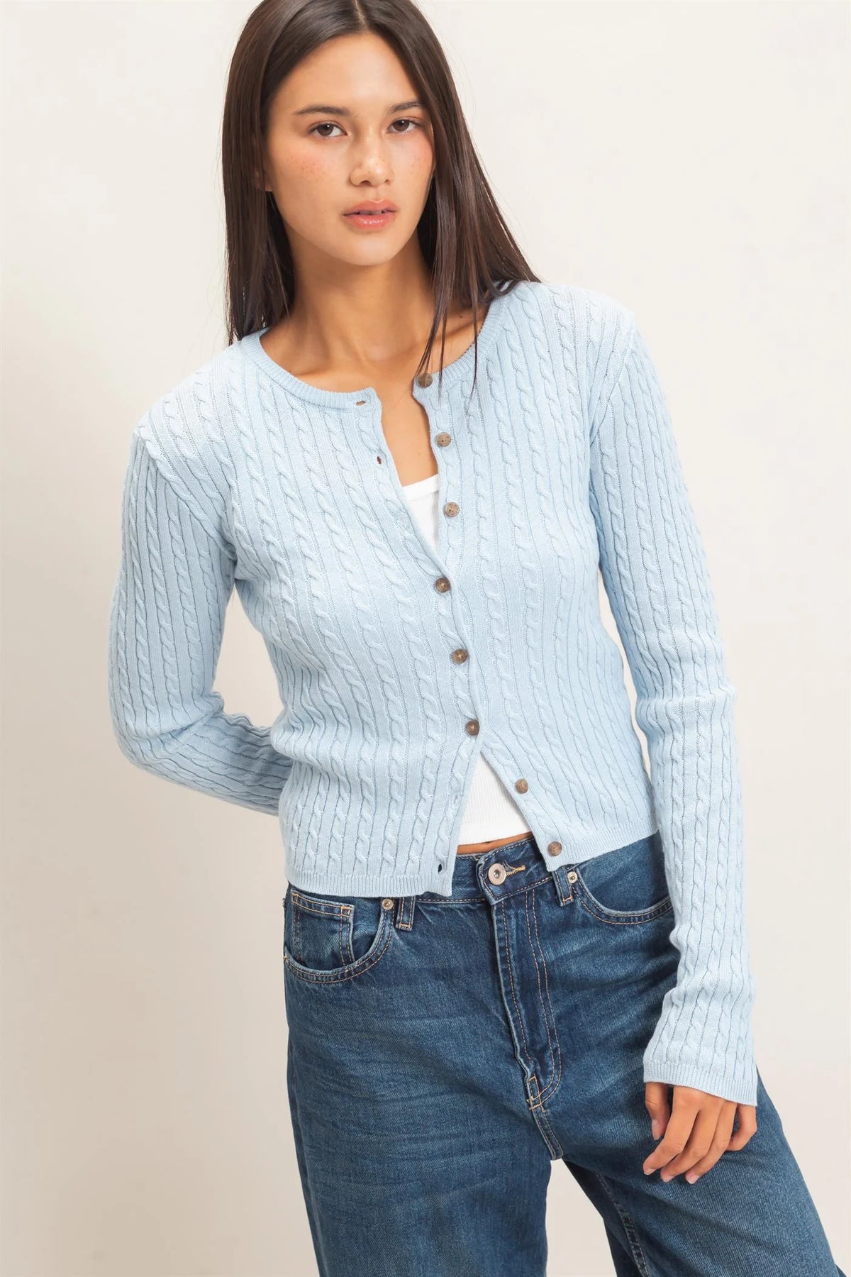 Cozy Cloud Cable Knit Cardigan / Top - Ice Blue