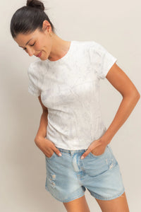 Silver Shaded Scenery Camo Printed Crewneck Short Sleeve Top
