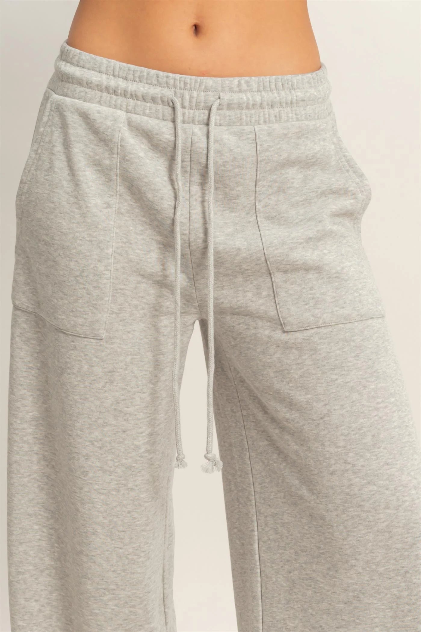 Slow Mornings Drawstring Wide Leg Pants - Heather Gray
