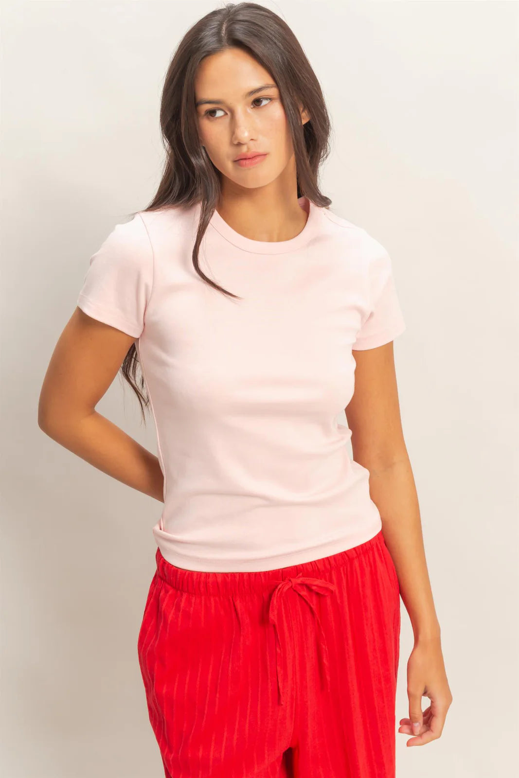 Effortless Ensemble Basic Crew Neck Tee - Soft Pink