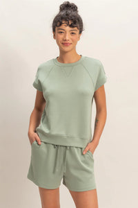 Spring Clean Crewneck Top + Bottom Two Piece Set - Sage Green
