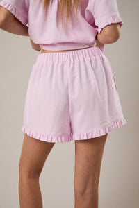Sweet as Pie Pink Gingham Drawstring Ruffle Trim Shorts