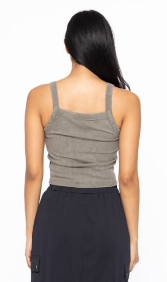 Square Neck Crop Tank Top - Ivy Green