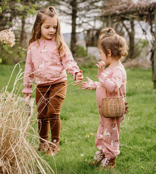 Girl's Autumn Rose Organic Horse 2 Piece Top and Cargo Bottoms Set