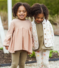 Girls Quilted Floral Print Button Up Jacket