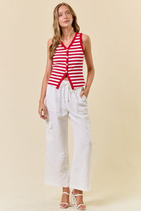 Sunkissed Stripes Gold Button - Up Knit Tank