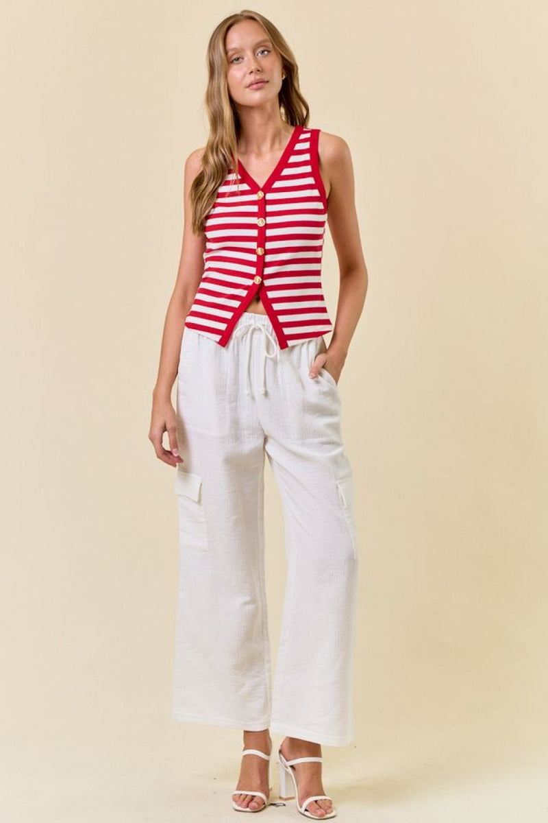 Sunkissed Stripes Gold Button - Up Knit Tank