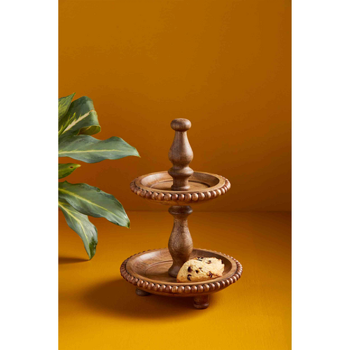 Mini Wood Beaded Tiered Stand
