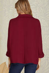 Sophisticated Sleek 3/4 Collared Woven Top - Wine