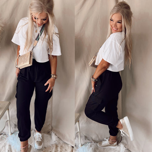 All About Comfort Cargo Joggers- Black