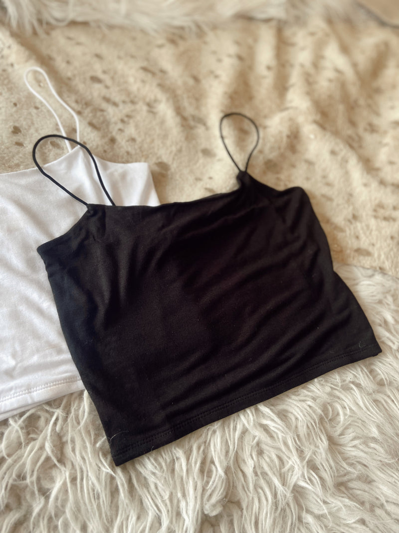 Cason Basic Cropped Cami- Black