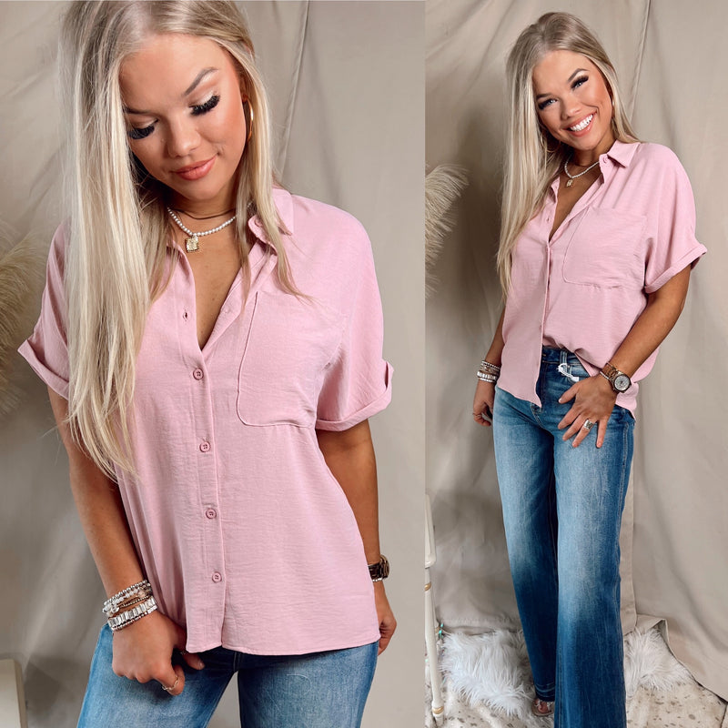 Keep It Classic Button Up Top- Blush
