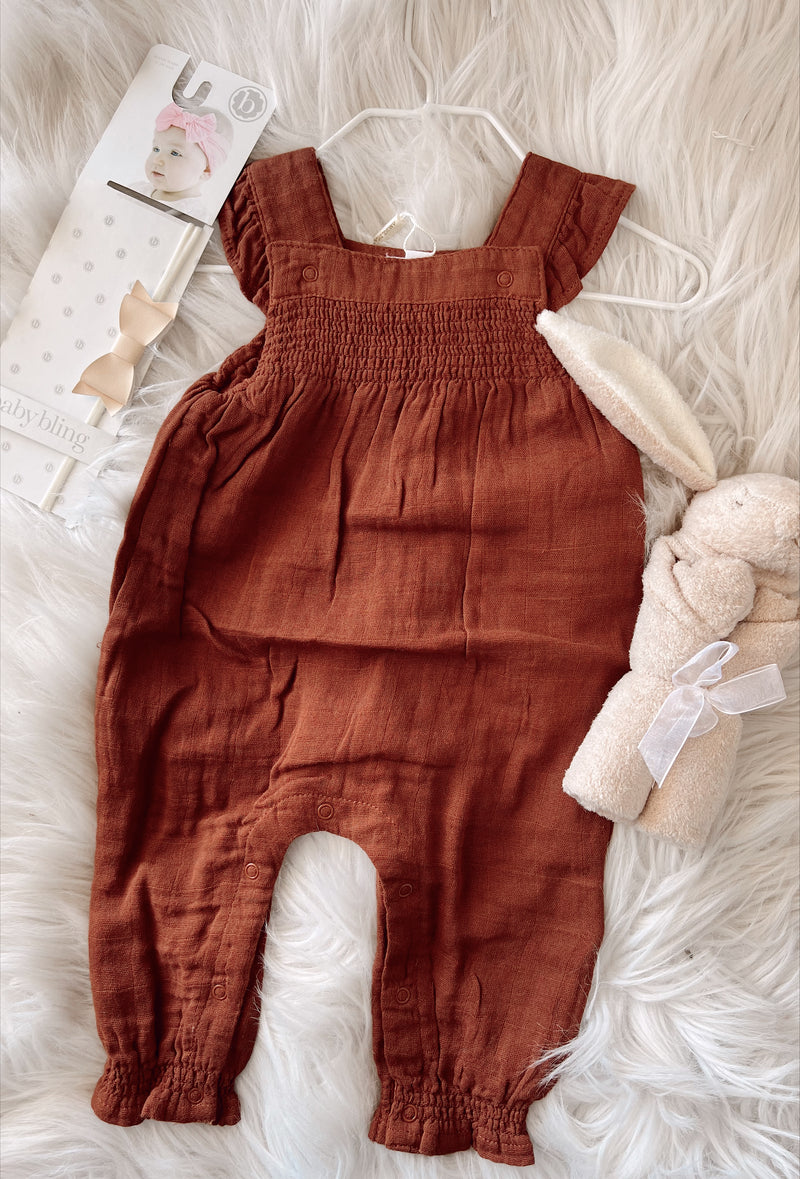 Caramel Cafe Smocked Front Coverall