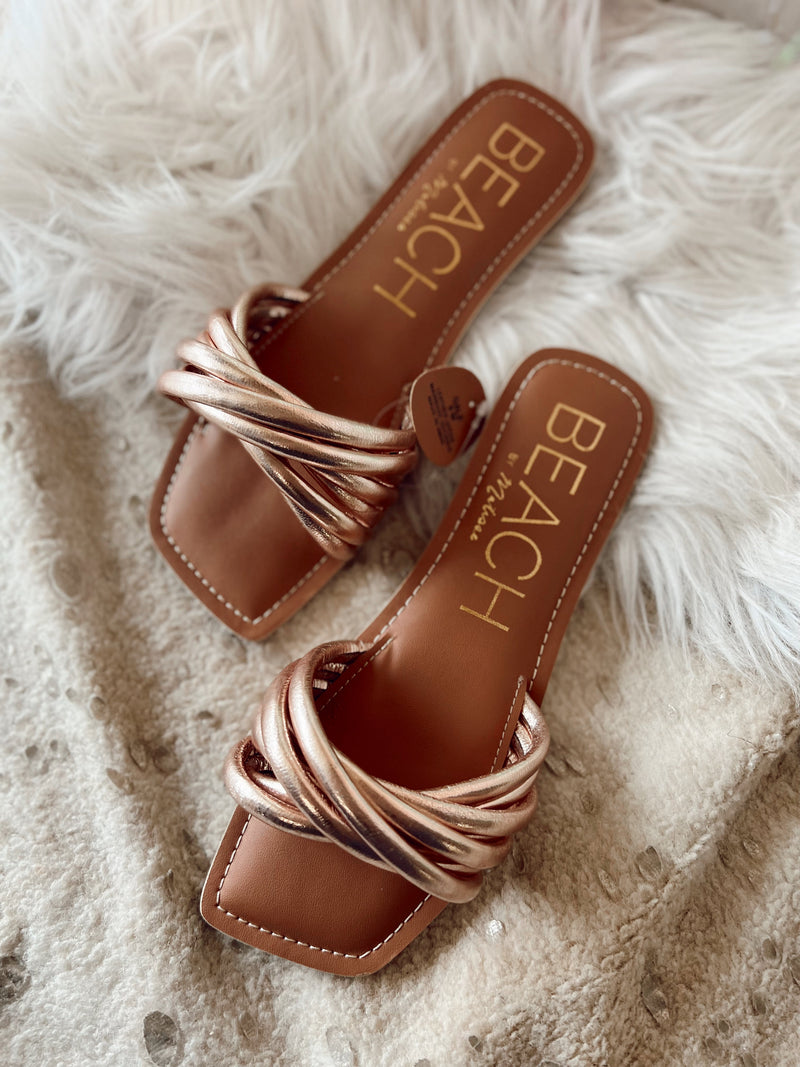 Gale Gold Twisted Multi Strap Slides