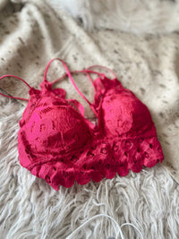 Ella Lace Scalloped Bralette- Hot Pink