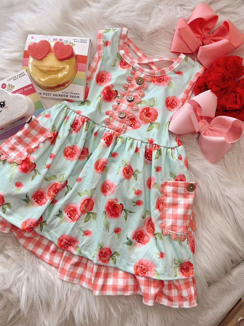 Mint Floral Ruffle Dress